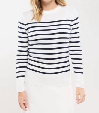 Armor Lux Striped Fisherman Jumper Briac Merino Wool Top In Nature/navy