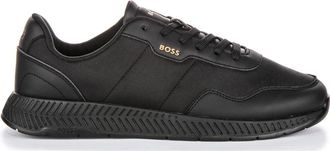 HUGO BOSS Sneakers, male, Black, 10 UK, Black Canvas Trainers Titanium Runn