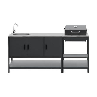 Sweeek Cocina exterior 2 m&oacute;dulos acero inoxidable con barbacoa de carb&oacute;n