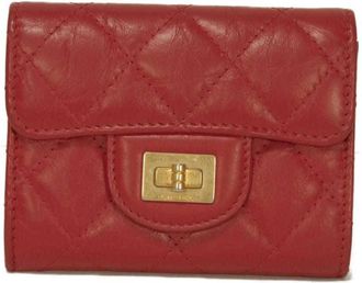 Chanel Red Color Leather Wallet (Bi-Fold) (Pre-Owned)