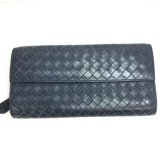 Bottega Veneta Intrecciato Navy Leather Long Wallet (Bi-Fold) (Pre-Owned)