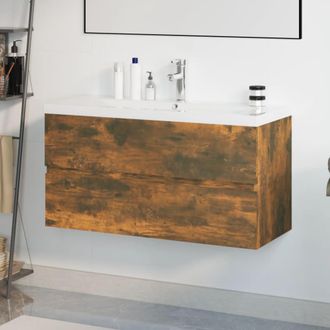 vidaXL Mueble De Ba&ntilde;o Con Lavabo Madera Contrachapada Roble Ahumado Vidaxl