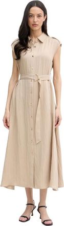 Joseph Ribkoff Textured Woven Shirt Dress with Sash - Dames - Shirt Kleedjes - Beige - 2XL - Kleedjes