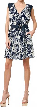 Ciebon Ravena Mix Media Pleated Mini Dress In Navy Multi