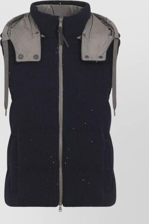 Brunello Cucinelli cotton gilet hood feather quilted collar