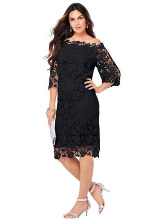 Roaman's Off The Shoulder Lace Dress in Black at Nordstrom, Size 26