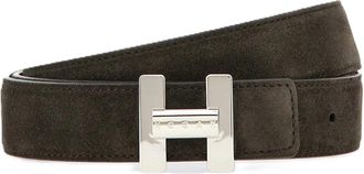 Hogan Dark Grey Suede Silver H Buckle Belt