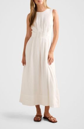 Ever New Rosie Tuck Detail Sleeveless Linen Dress in Porcelain at Nordstrom, Size 12