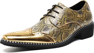 Generic Mens Oxford Dress Shoes Leather Modern Formal Dress Lace-up Shoes for Male Prom Wedding Party Derby Shoe (Gold,5.5)