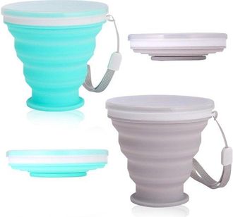 OEM Vaso De Viaje Plegable De Silicona - Juego De 2 - Vaso Ligero De 200 Ml Con Tapa Y Cord&oacute;n