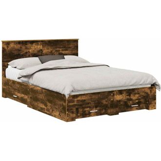 vidaXL Estructura De Cama Con Cabecera Roble Ahumado 140 X 190 Cm Vidaxl