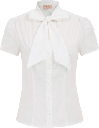 Belle Poque 1950s Womens Stylish Solid Color Short Sleeve Buttons Front Shirts Outer Wear Ivory 819 M