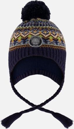 Deux par Deux Lined Peruvian Knit Hat with Pompom in Taupe And Navy at Nordstrom, Size 18-24 M