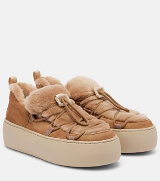 Roger Vivier Viv Up embellished shearling and suede sneakers
