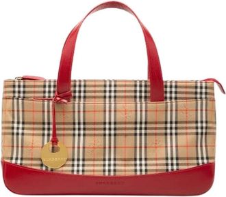 Burberry Pre-owned Vintage Canvas Tote - Dames - Vintage Shopper - Beige - ONE Size - Leer - Vintage