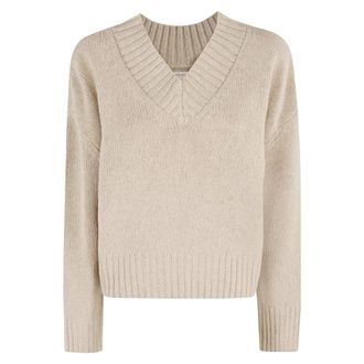 Barbour V-neck Knitwear, female, Beige, 2XS, V-Neck Knitted Jumper in Oat