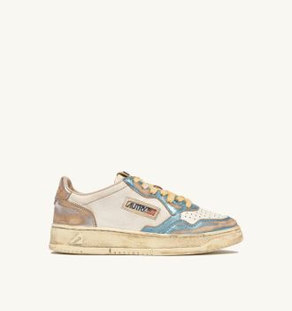 Autry MEDALIST LOW SUPER VINTAGE SNEAKERS IN SILVER AND BLUE LEATHER