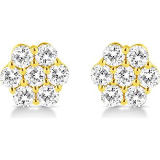 House of Brilliance 14K Yellow Gold 1/2 Cttw Brilliant Round Cut Diamond Floral Cluster Stud Earrings with Pushbacks at Nordstrom