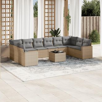 vidaXL Set De Sof&aacute;s De Jard&iacute;n 11pzas Con Cojines Rat&aacute;n Sint&eacute;tico Beige Vidaxl