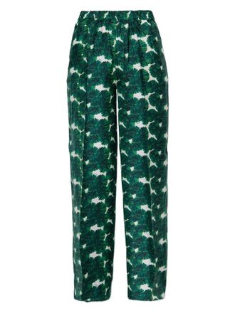 Max Mara Broek met bladerprint - Groen