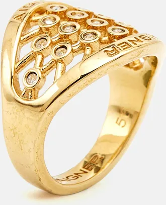 Aigner Crystals Gold Tone Ring