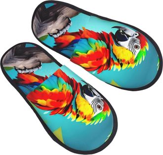 Generic Portable House Slipper Parrots On Tree print House Shoes Plush Womens Slippers for Travel Hotels Family L