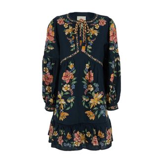 Farm Rio FARM Rio, Short Dresses, female, Multicolor, Size: XS Multicolor crew neck dress with knot closure and all-over floral print in fabric woman