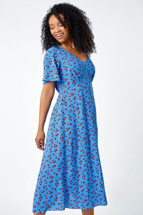Roman Strawberry Print Midi Tea Dress