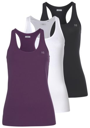 H.I.S Tanktop H.I.S, Damen, Gr. 38, lila (schwarz, wei&szlig;, lila), Obermaterial: 95% Baumwolle, 5% Elasthan, unifarben, Basic, figurumspielend, Rundhals, Tops 
