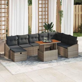 vidaXL Vidaxl - Conjunto De Sof&aacute; De Jard&iacute;n Con Coj&iacute;n 9 Pcs Gris Polirat&aacute;n