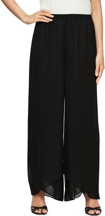 Alex Evenings Wide Leg Chiffon Pants in Black at Nordstrom, Size X-Large
