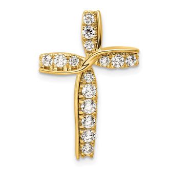 Diamond2Deal 14k Yellow Gold Lab Grown Diamond Cross Chain Slide Pendant (0.58ct, VS, G-H)