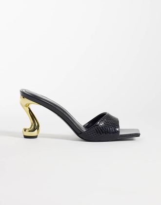 JW PEI Hannah - Sabot neri in pelle sintetica stampa rettile con tacco-Nero