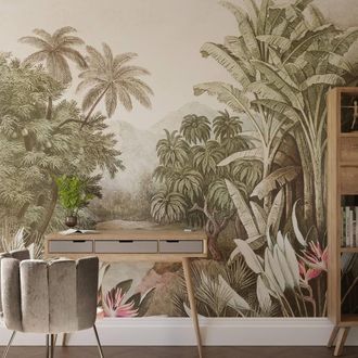 Superfresco Easy Vintage Jungle Mono Print To Order 3m x 2.8m Mural in White