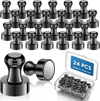 OEM 24 Imanes Potentes: Imanes Para Pizarras Magn&eacute;ticas Con Caja De Almacenamiento, Para Nevera/fotos/notas/tarjetas/pizarras Blancas, Color Negro