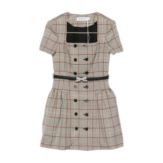 Self Portrait Short Dresses, female, Gray, 2XS, Checked Wool Blend Mini Dress