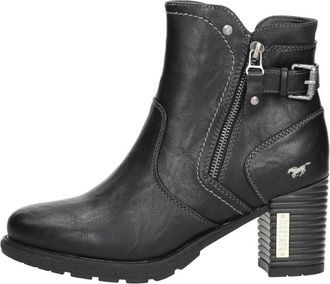 Mustang Enkellaarsjes Hak - Dames - Laarzen met Hak - Zwart - 40 EU - Leer - Schoenen
