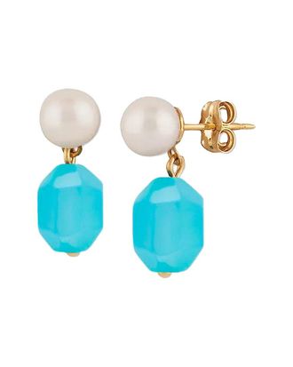 Liv Oliver 18K Plated 10.75 Ct. Tw. Chlacedony & 45418Mm Pearl Geometric Earrings