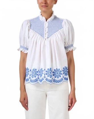 Loretta Caponi Milvia Top In Margherite Blue