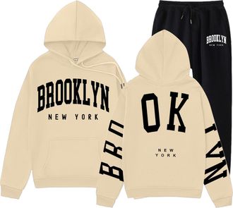 Generic Womens Stylish Hooded Tracksuit Set with Long Sleeves and Printed Design for Casual Fall Winter Wear Comfortable Two Piece Outfit Activewear Trouser S