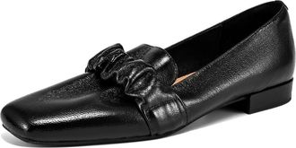 TinaCus Womens Genuine Leather Square Toe Plitated Slip-on Handmade Chunky Heel Loafers Flats, Black, 7 UK