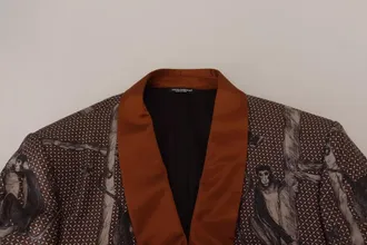 Dolce & Gabbana Bronze Monkey Print Silk Slim Jacket Mens Blazer