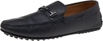 Tod's Tods Black Leather T Logo Slip On Loafers