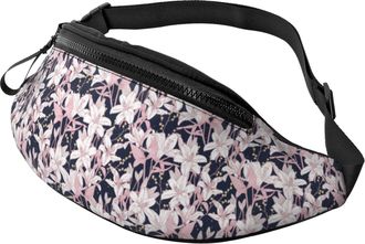 Generic Pink Leaves Lilies Flowers Waist Bag Bum Bags Lightweight Fanny Pack For Men Camping Women 14X35Cm