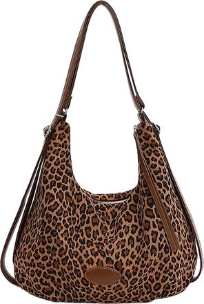 Generic Faux Suede Crescent Crossbody Bag Leopard Print Tote Bag for Women Daily (Brown)