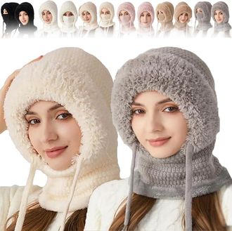 Generic 3 in 1 Beanie Hat with Scarf and Mask, 3 in 1 Beanie Hat for Women, Womens Outdoors Windproof Scarf Hat, Fleece Balaclava Ski Mask, Winter Warm Knitte