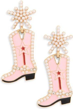 Leith Star Cowboy Boot Drop Earrings in Pink Multi- Gold at Nordstrom Rack