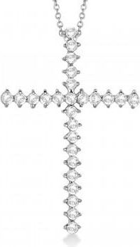 Allurez Diamond Cross Pendant Necklace 14kt White Gold (1.00ct)