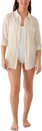 Surf Gypsy Shoreline Striped Ombre Coverup Shirt In Cream