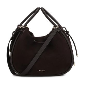 Kazar Su&egrave;de tas in donkerbruine kleur met gouden logo - Dames - Handtassen - Bruin - ONE Size - Su&egrave;de - Tassen